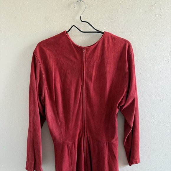 VTG Suede Maxi Dress Size 8 Medium Boho Western A&F Cowgirl Genuine Leather Red - Picture 7 of 13
